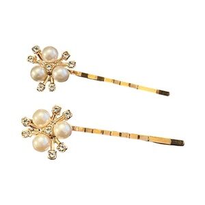 Elegant Gold and Pearl Crystal Hairpins 2.5” 2 pc set